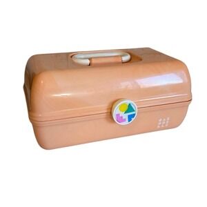Vintage Caboodles On the Go Makeup Storage Case Tray Mirror Peach Orange Marble